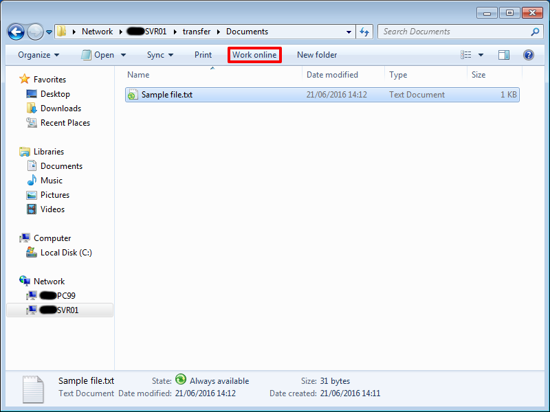  Windows File Explorer Work Online Button